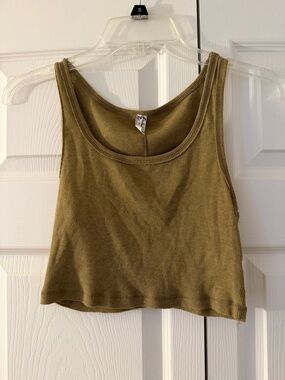 Intimately free people Olive Ribbed Crop Tank Top womens size medium boho summer